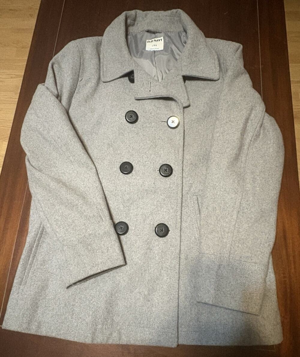 Old Navy Women’s Gray Pea Coat Double-Breasted Button Lined Mid-Length L